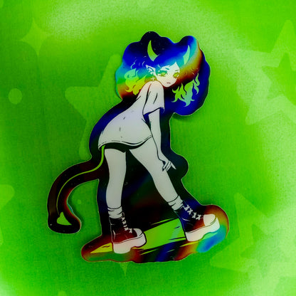 Edgy Demon Holographic Sticker