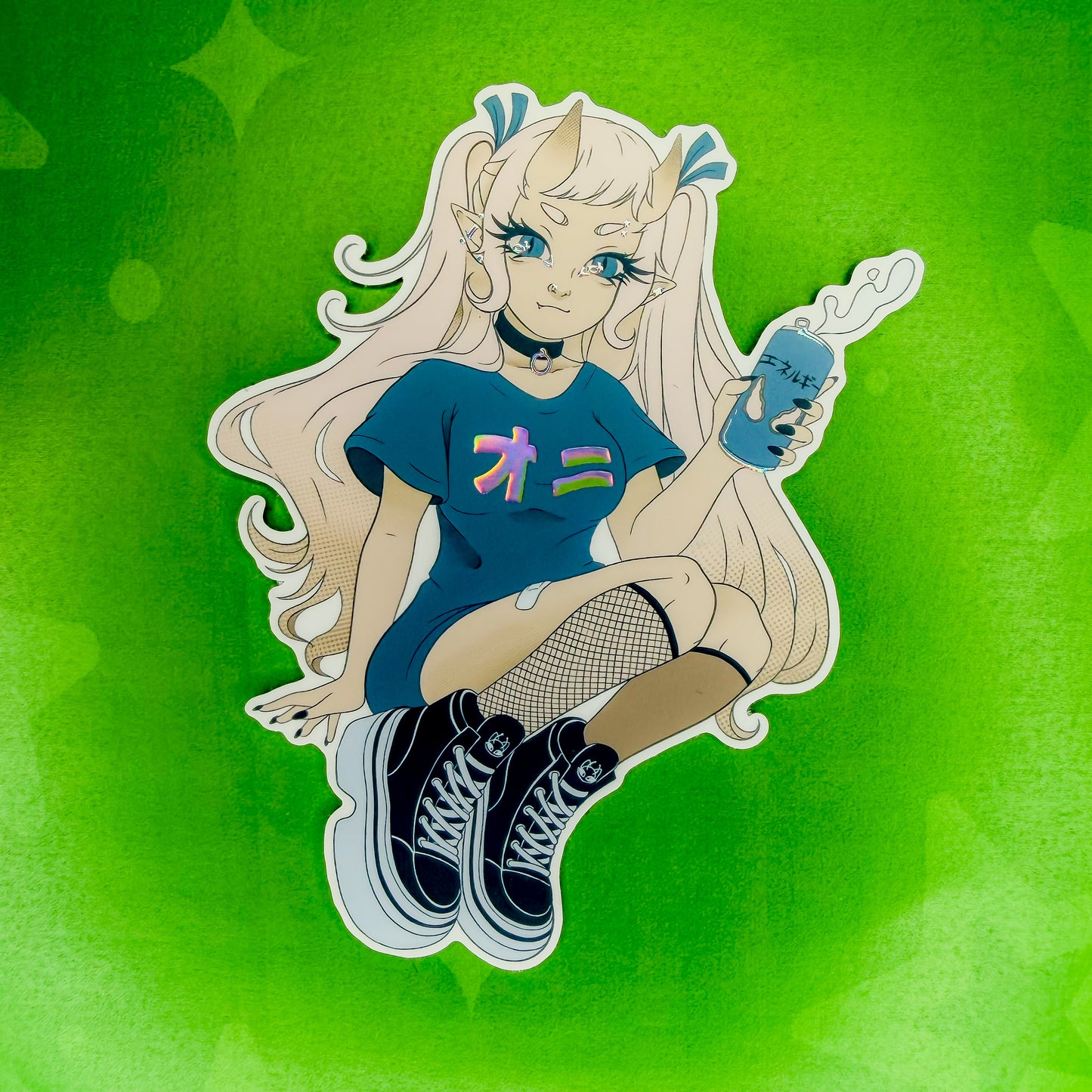Drink Up! Oni Girl Holographic Sticker
