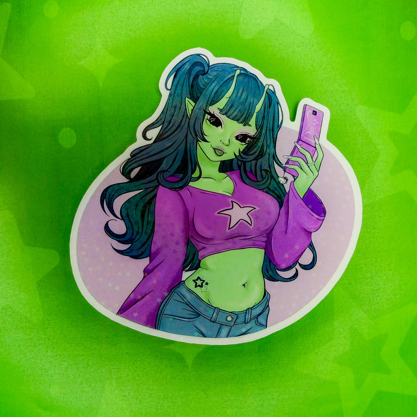 Y2K Alien Holographic Star Sticker