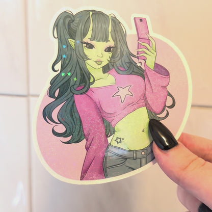 Y2K Alien Holographic Star Sticker