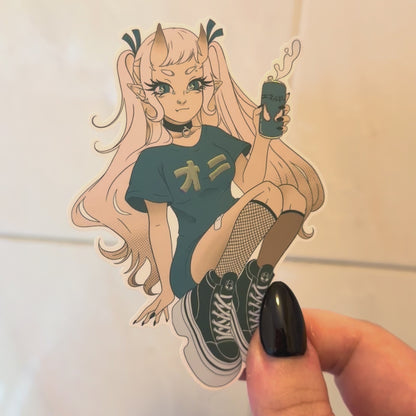 Drink Up! Oni Girl Holographic Sticker